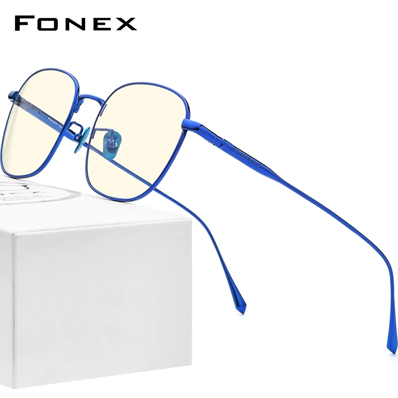 

FONEX Pure Titanium Anti Blue Light Blocking Glasses Women 2020 New Vintage Round Antiblue Rays Computer Eyeglasses Men AB8560