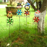 christmas metal flower windmill with painting glass art stake craft for outdoor garden ornament decor supplies gift