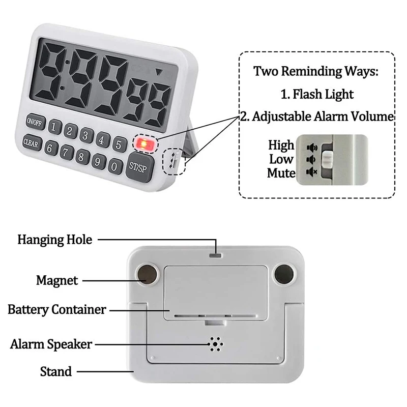 

Digital Kitchen Timer, Large Display Cooking Timer Cycle Count Up/Down Timer with Digits Directly Input, Loud Alarm