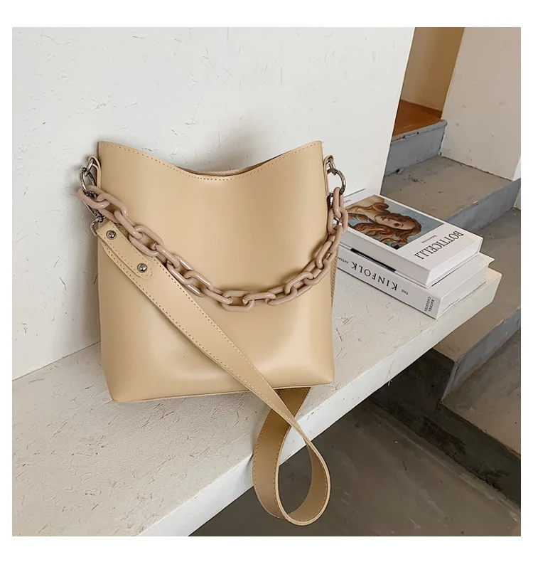 

Однотонная Сумка-тоут с акриловой цепочкой, сумки-ведро из искусственной кожи, сумки через плечо, женские сумки для путешествий и сумки, жен...