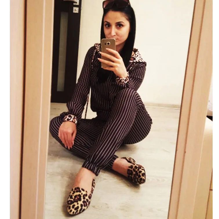 EAGSITY/леопардовые туфли для женщин Повседневные замшевые на плоской подошве с