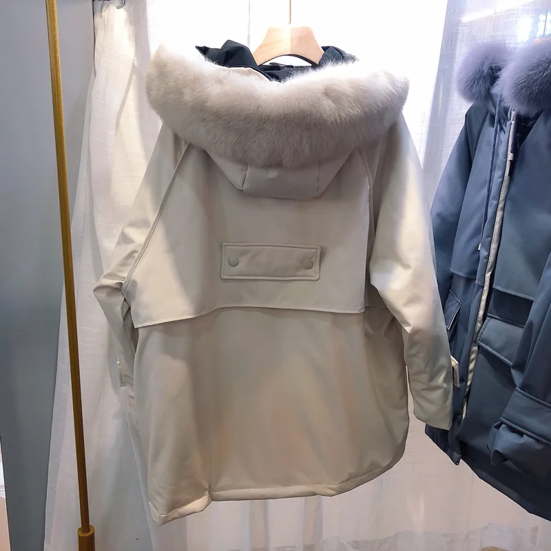 Куртка на липучке, женская зимняя, стиль, корейский стиль, прямой крой, короткий, с капюшоном, женское платье, белый утиный пух, простое пальто
