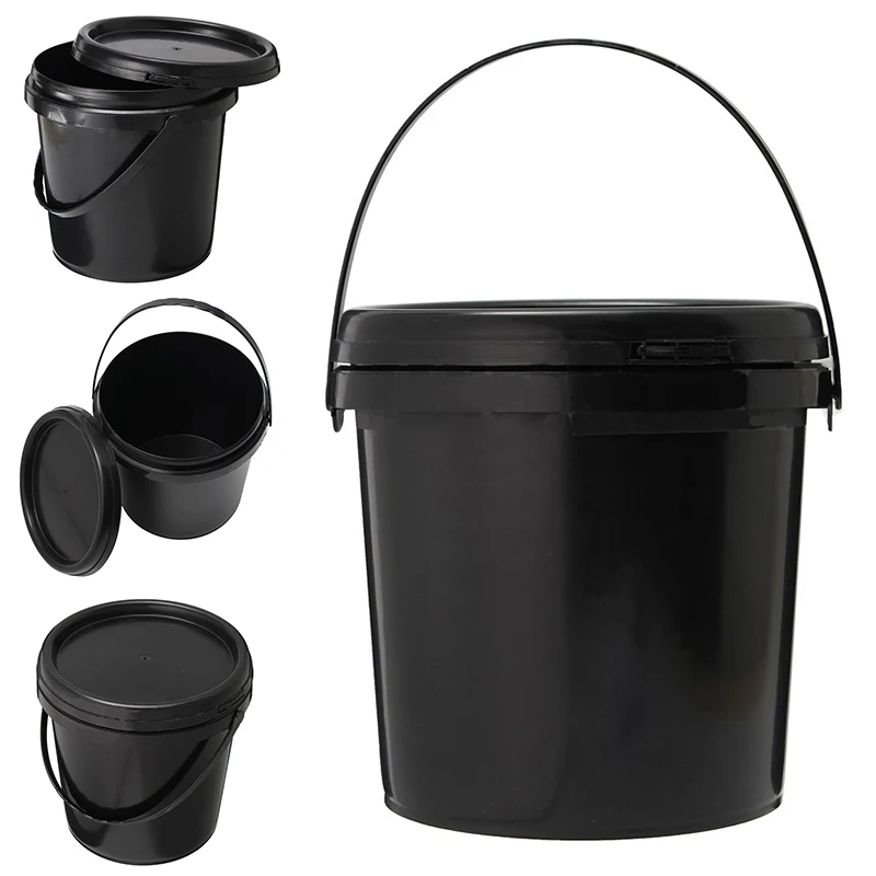 

5 Litre Plastic Round Black Thick Hydroponics Bucket With Lid and Handle