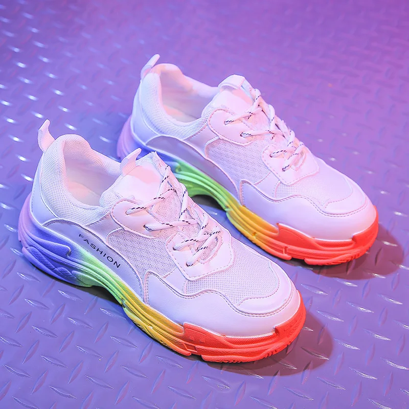 Женские кроссовки яркие радужные сияющие стразы Модные Повседневные Туфли