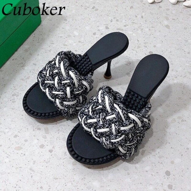 

Sexy Cross Weaved Mules Women High Heels Slip On Designer Shoes For Women 2021 Brand Luxury Shoes Female Women Sandalias Summer