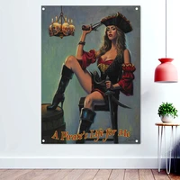 female pirate flag captain movie poster skull art banners wall hanging vintage bar cafe home decoration wall chart tapestry
