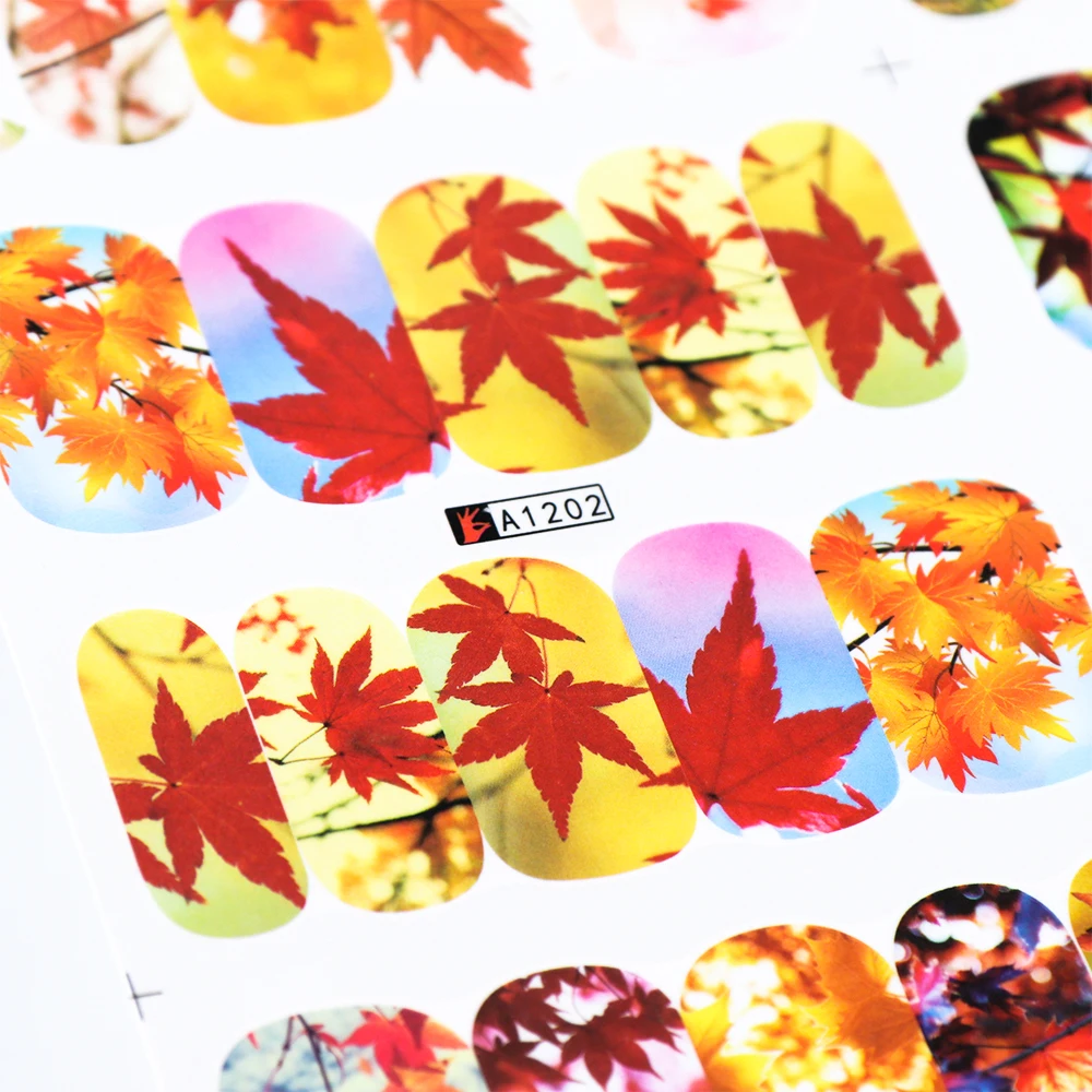 12 шт. осенние наклейки в виде листьев для ногтей Золотая осень кленовый слайдер