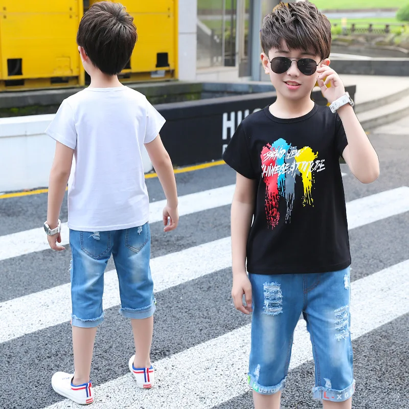 Спортивный костюм для мальчиков летний модный детский из искусственной кожи +