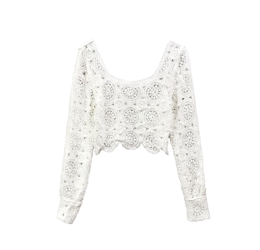 Женская однотонная блузка с круглым вырезом и длинным рукавом | одежда