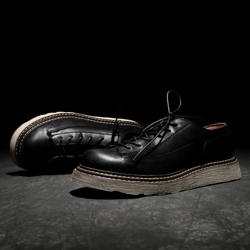 Модные брендовые мужские осенние деловые модельные туфли с круглым носком 100%