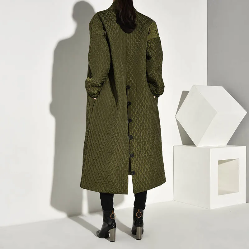 EAM клетчатое пальто с хлопковой подкладкой новое зеленое длинным рукавом