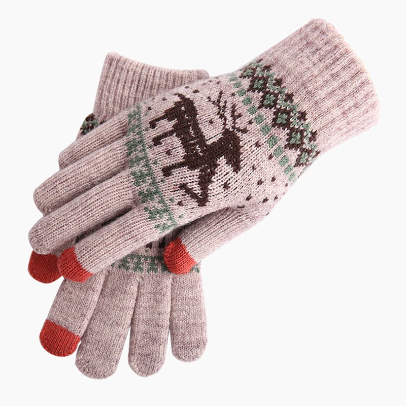 Women NEW Christmas Elk Deer Gloves Knitted Thicken Winter Warm Touch Screen Gloves Full Finger Mittens Red Pink Black Gloves