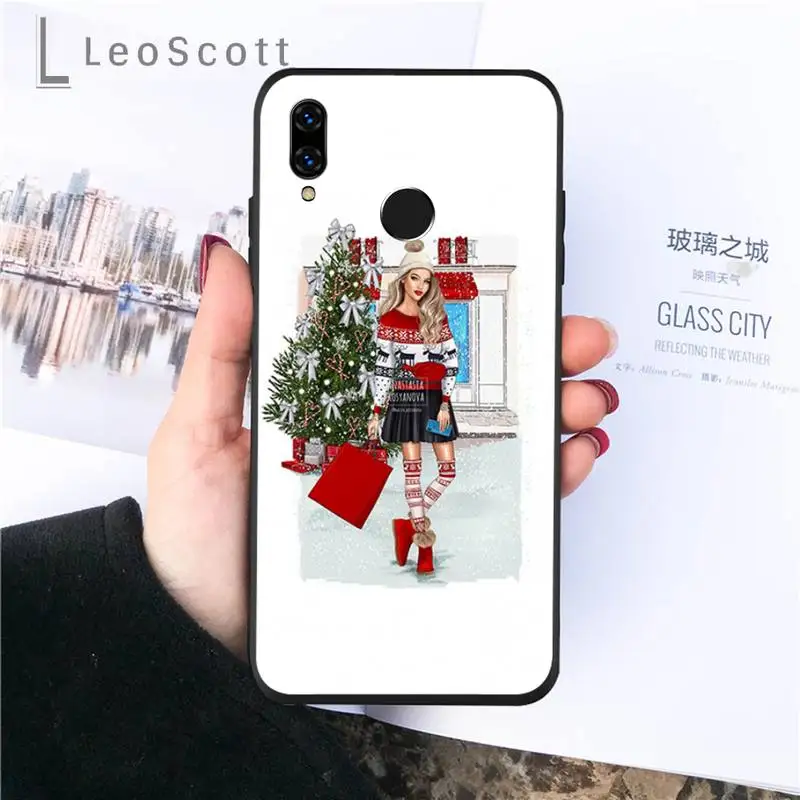 

Merry Christmas Brown Hair Girl Phone Case For Huawei P9 P10 P20 P30 Pro Lite smart Mate 10 Lite 20 Y5 Y6 Y7 2018 2019