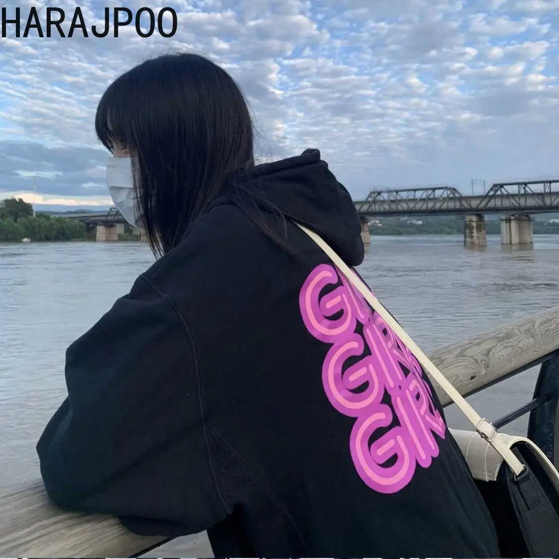 

Harajpoo Women Sweatshirts 2021 Spring Autumn Korean Version Loose New Ins Hooded Lazy Letter Print Thin Long-sleeved Tops