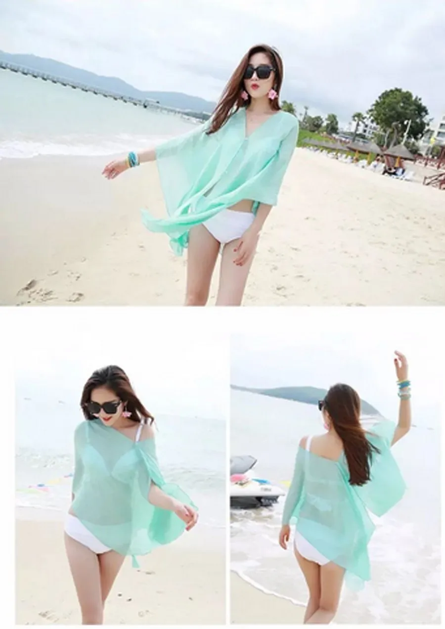 Женское сексуальное шифоновое бикини накидка сексуальный Летний шифоновый