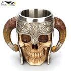 600 мл кружка с черепом Викинга, кофейные кружки из нержавеющей стали, дорожная чашка, кружка для питья чая с рогом, украшение кружка хэллоуин, Керамическая Кружка Тики