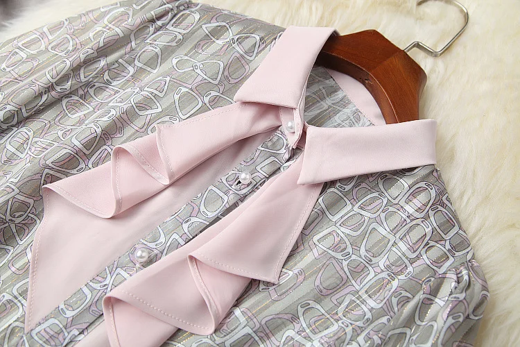 

European and American women's wear for spring 2021 Long - sleeved printed flounce shirt High waist wide leg pants Fashion suits