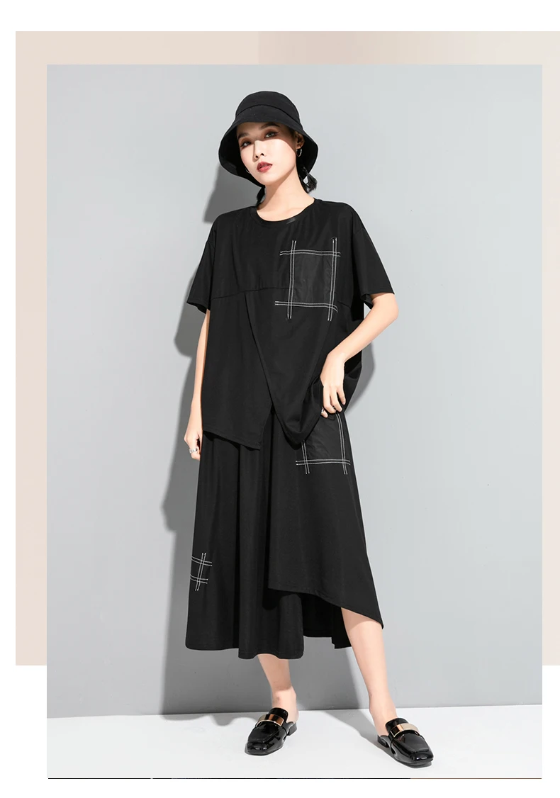 

Foreign Trade Street Asymmetric Fashion Short Sleeve T-shirt 2021 Summer Personalized Splicing Loose and Thin Line Decorative To