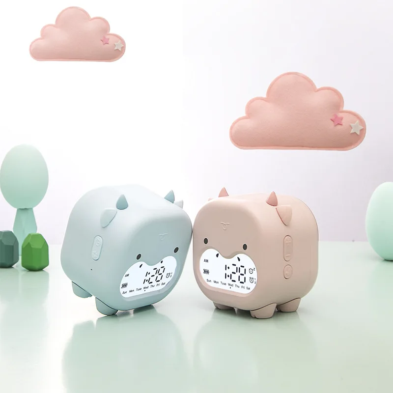 

Rechargeable Lovely Cow Alarm Clock Smart Digital Led Bedside Clock Creative Cartoon Children Alarm Clock Colorful Silicone Lamp