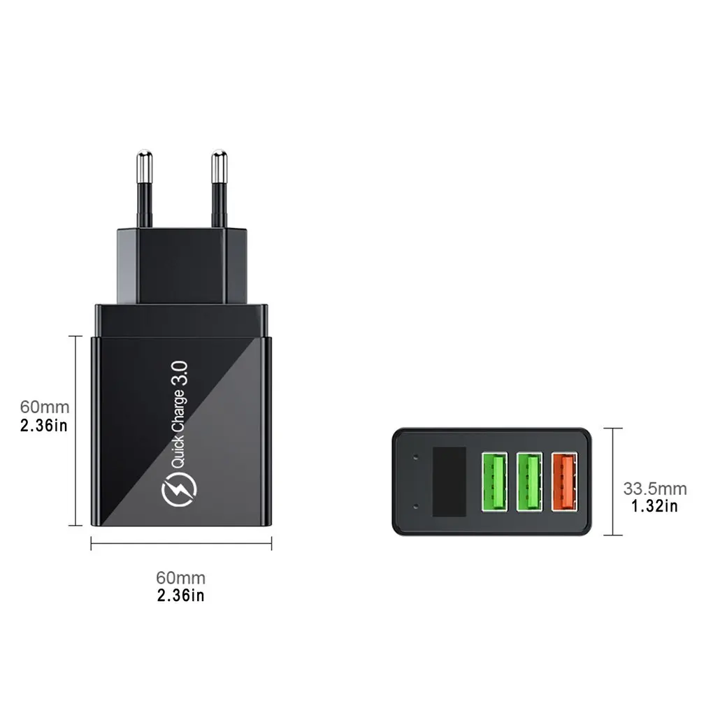 

3 USB Digital Mobile Phone Charger Digital Display Fast Charging Wall Phone Charger Fast Charging Mobile Phone Adapter