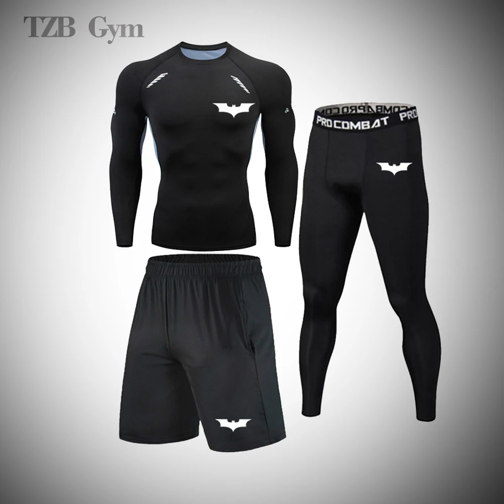 Мужской костюм для бега трико в тренажерном зале компрессионные тренировочные