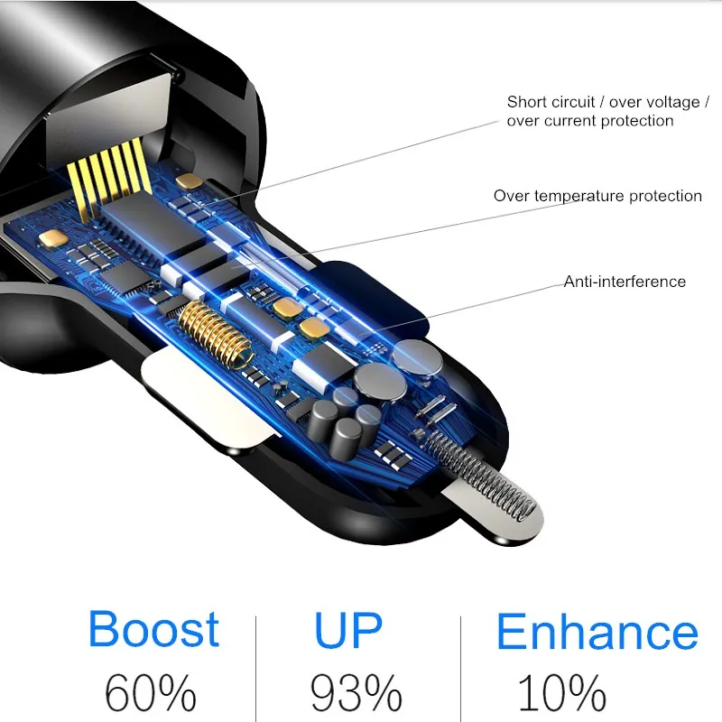 Автомобильное зарядное устройство с двумя USB 3,1 А, цифровой светодиодный дисплей, автомобильное зарядное устройство для Xiaomi iphone, смартфонов, планшетов, QC 3,0, USB адаптер для быстрой зарядки