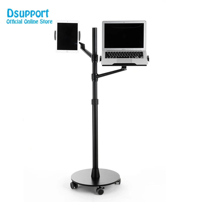 Rotação da Liga de Alumínio Móvel + Tablet Suporte para Computador 3 em 1 Portátil Suporte Duplo Braço Escritório Piso Lapdesk Up-9l 360