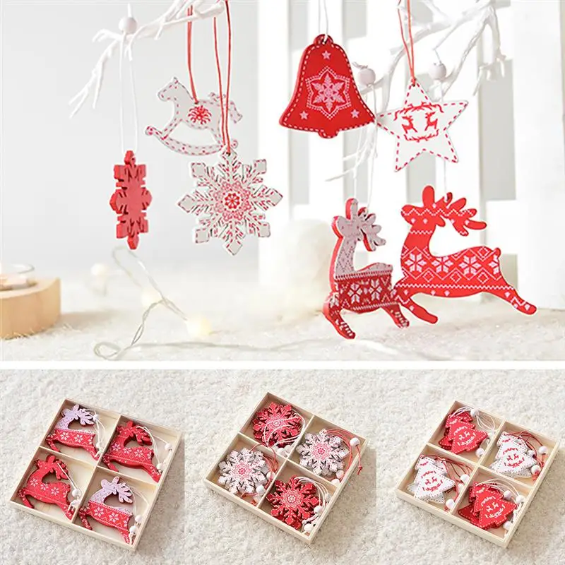 

12pcs New Year Natural Wood Christmas Ornaments Pendant Hanging Gifts Xmas Tree Decor Home Wedding Decoration