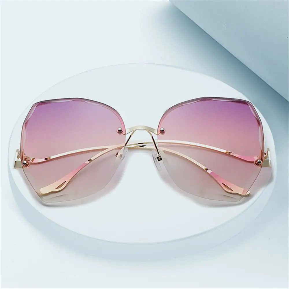 

Women Men Metal Curved Temples UV400 Frameless Gradient Sunglasses Vintage Rimless Sunglasses Sun Glasses Ocean Lens