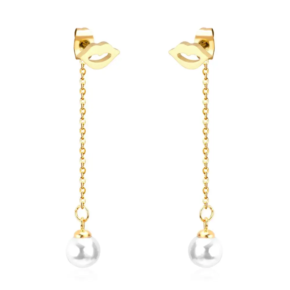 Роскошные серьги из нержавеющей стали с искусственным жемчугом висячие губами