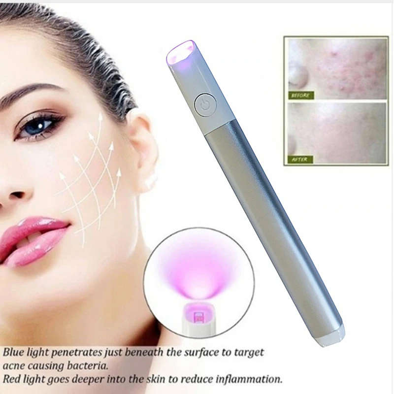 Home Portable Red and Blue Light Acne Removal Pen Facial Acne Removal Instrument Repair Beauty Bar Amazon Hot Selling Repair Ins