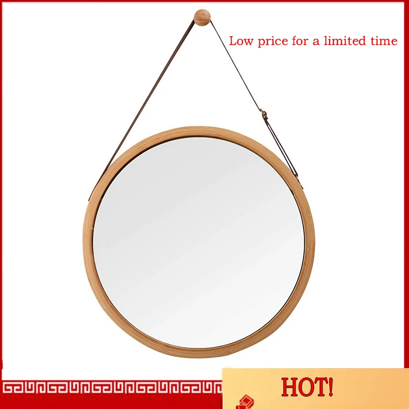 Подвесное круглое настенное зеркало в ванной и спальне прочная бамбуковая рамка