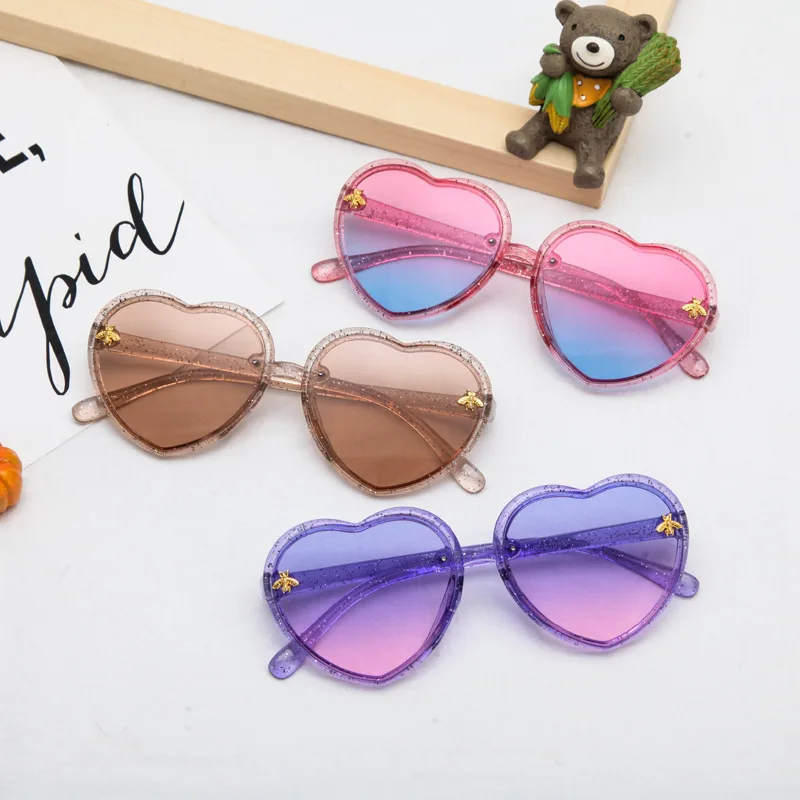 

Детские солнцезащитные очки в форме сердца, милые Мультяшные розовые солнцезащитные очки в ретро стиле с Пчелкой, очки в оправе для девочек ...
