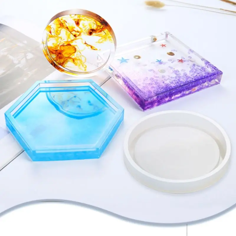 

4/6Pcs Crystal Epoxy Resin Mold Hexagon Round Coaster Casting Silicone DIY Mould