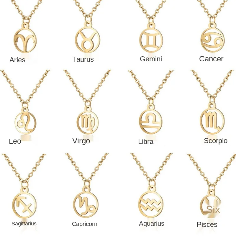 Часы из нержавеющей стали с круглым циферблатом 12 созвездий ожерелье кулон для