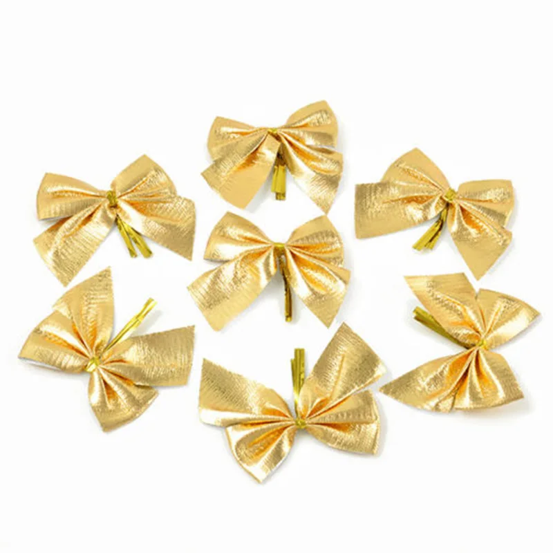 gold 12 шт. красивый бант, Рождественское украшение, Рождественская елка, праздничные вечерние бантики для дома, фенечки, украшение на год - Цвет: gold