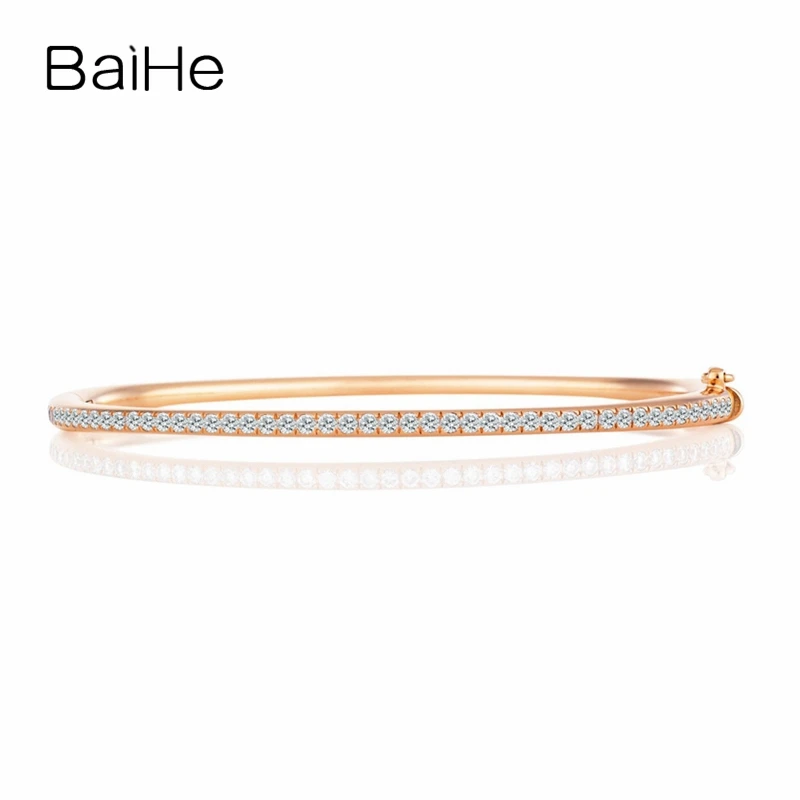 Rose Gold BAIHE цельное 18 к белое золото SI/H круглая огранка всего 0.72ct Бриллианты Женские свадебные трендовые ювелирные изделия с бриллиантами ювелирные украшения подарочный браслет - Цвет камня: Rose Gold