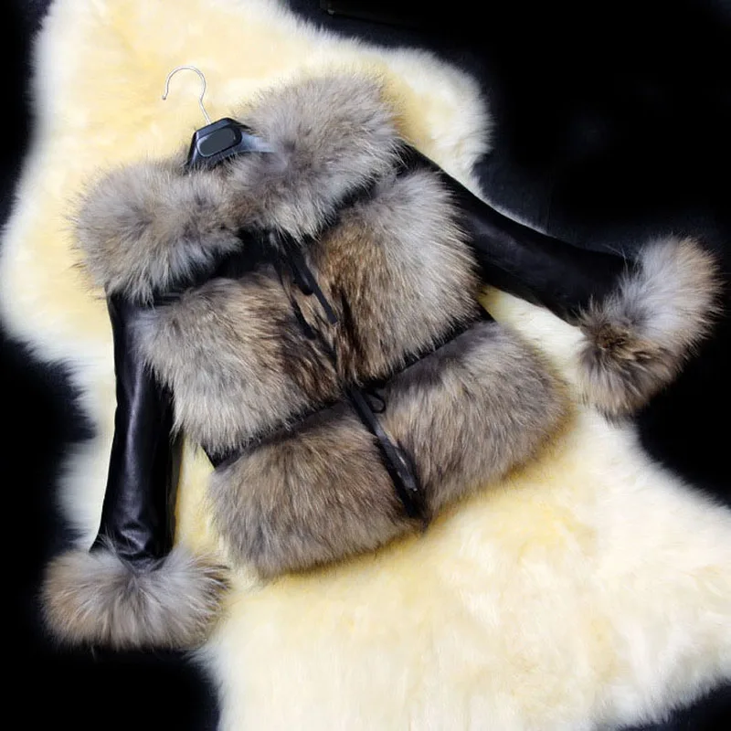 Фото Куртка женская из искусственной кожи Толстая Теплая Повседневная куртка лисьего