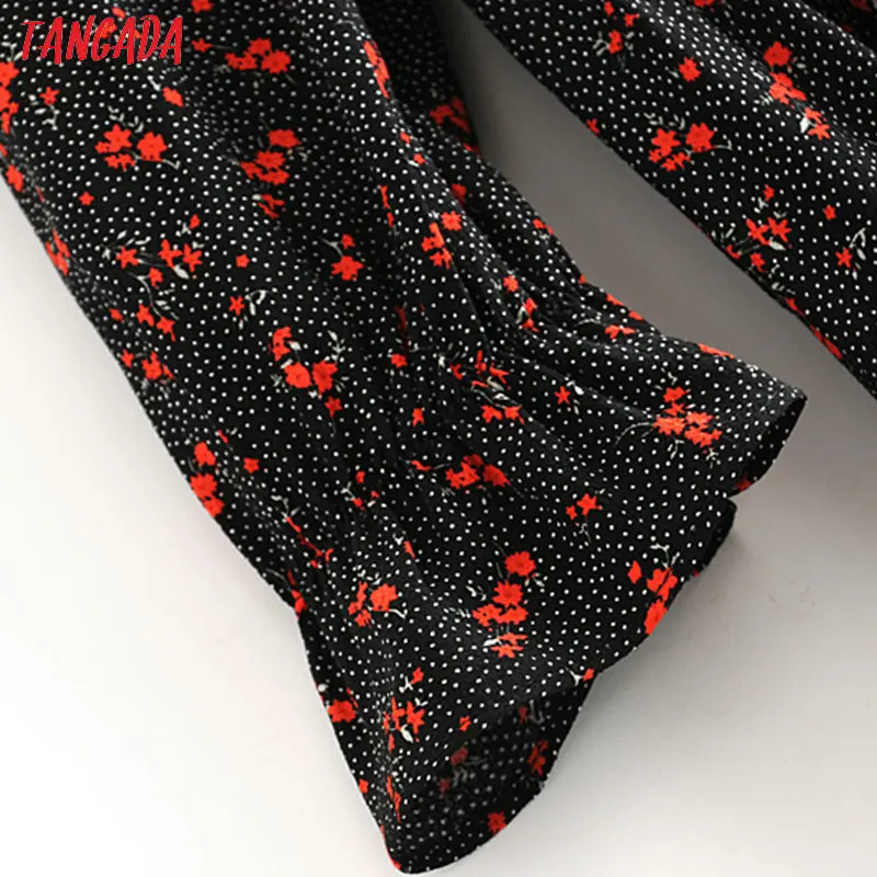 Tangada женское винтажное длинное платье с цветочным рисунком, плиссированное платье с длинным рукавом и круглым вырезом, модное дамское Новогоднее праздничное платье 3H165