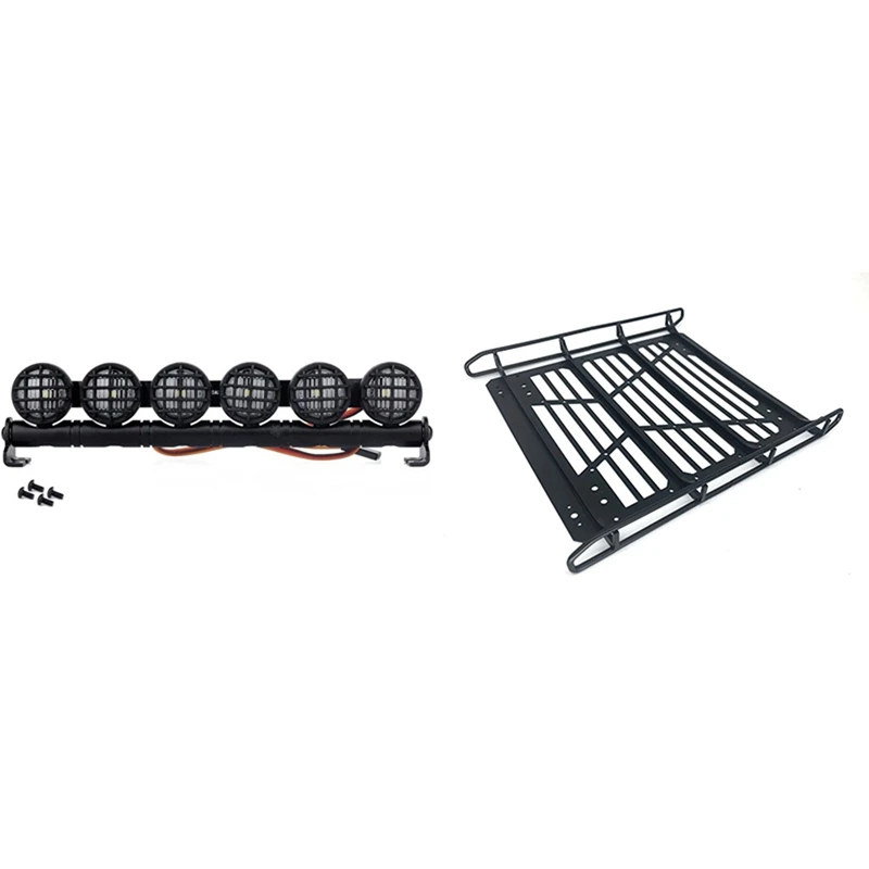 

2 Pcs RC Car Part: 1 Pcs 152mm Multi-Function LED Light Bar & 1 Pcs Metal Luggage Rack Frame