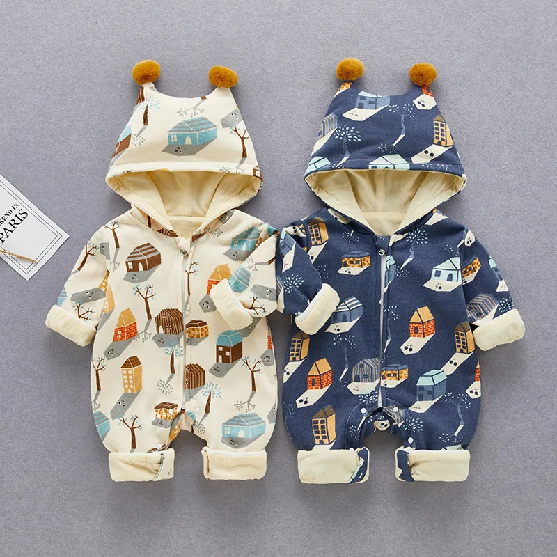 

Детская одежда комбинезоны с капюшоном зимние детские унисекс хлопковые с принтом дом хорошее качество мода