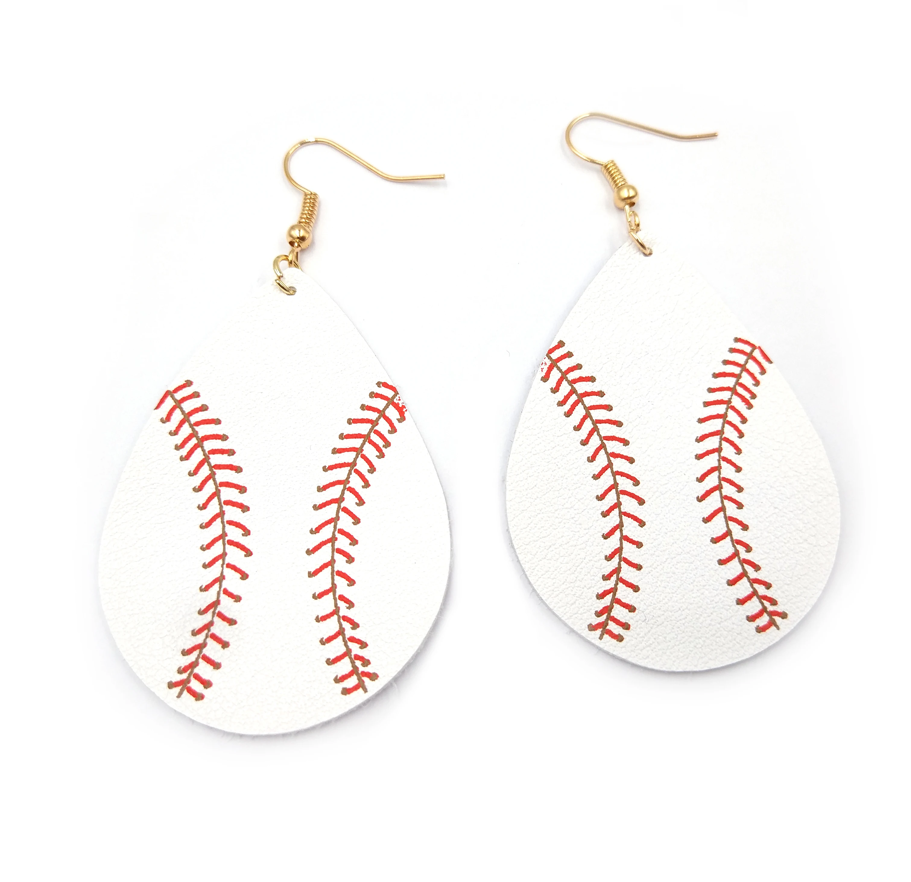 

2019 New Sports Jewelry Teardrop Genuine Leather Baseball Earrings peace olive branch Softball Leather Earrings for Women