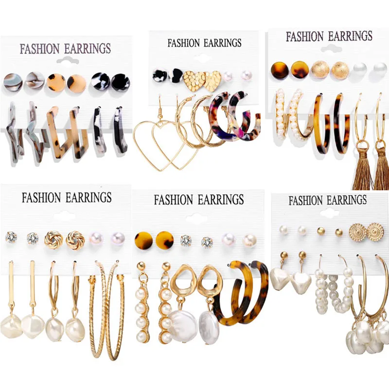 Классические Акриловые комплект жемчужных серег для женщин и девочек круглой