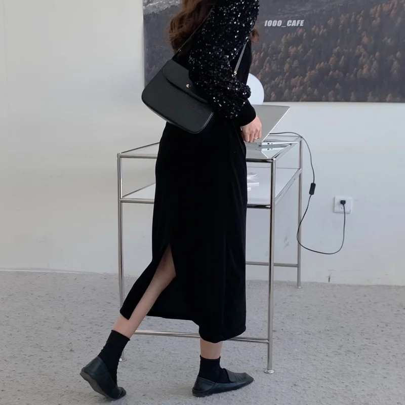 Платье с длинным рукавом корейское шикарное весеннее Новое модное вельветовое