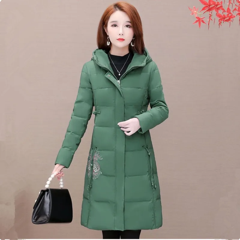UHYTGF Jacket Women's Quality Down Cotton Coat Warm Winter Coat Fashion Embroidery Casual Big Size Outerwear Hooded Clothes 1142