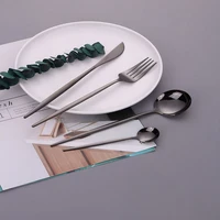 4pcs1set black cutlery set kitchen tableware western stainless steel dinnerware knife fork spoon tea spoon flatware silverware