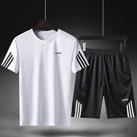 mens sports and leisure summer suit 2 piece set fashion striped short sleeved t shirt shorts suit mens sportswear track suit