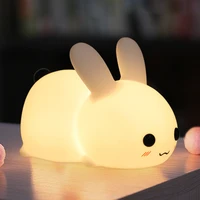 led rabbit silicone pat night light usb charging dimming atmosphere table lamp cartoon children sleeping bedside decoration gift
