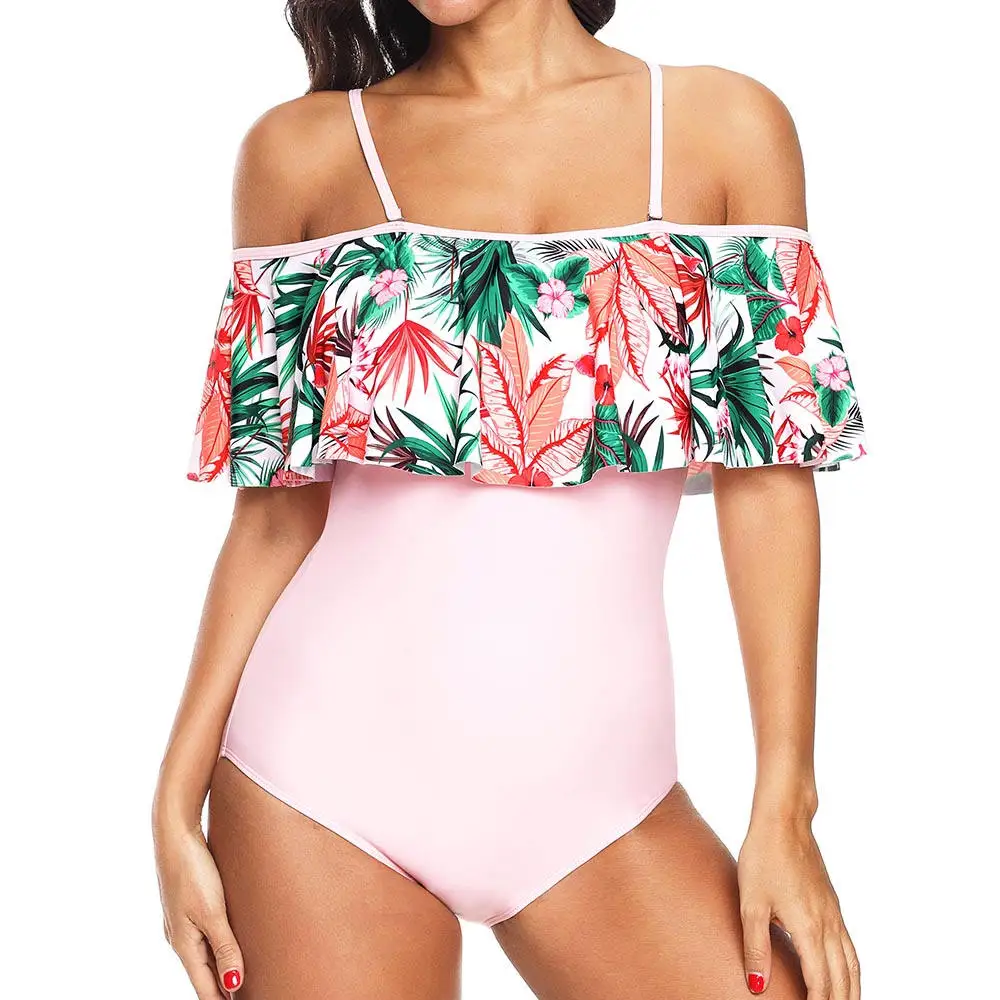 Сексуальный цельный купальный костюм с открытыми плечами цветочный принт одежда