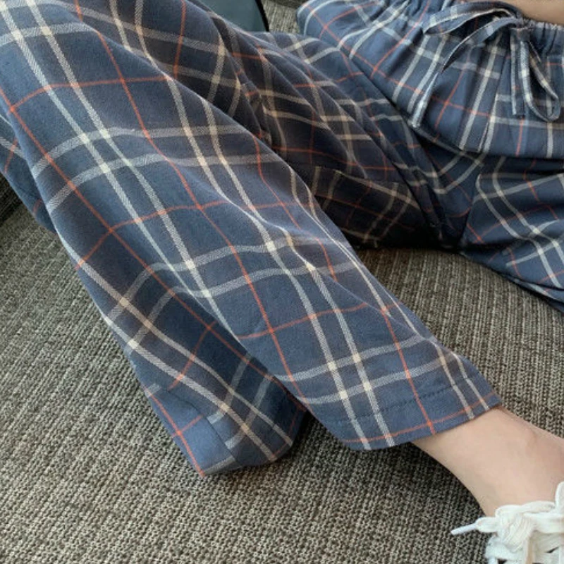 

Casual Pants Women Harajuku Plaid Vintage Drawstring Korean Full Length Chic Girls Trousers High Waist Summer Women's Streetwear